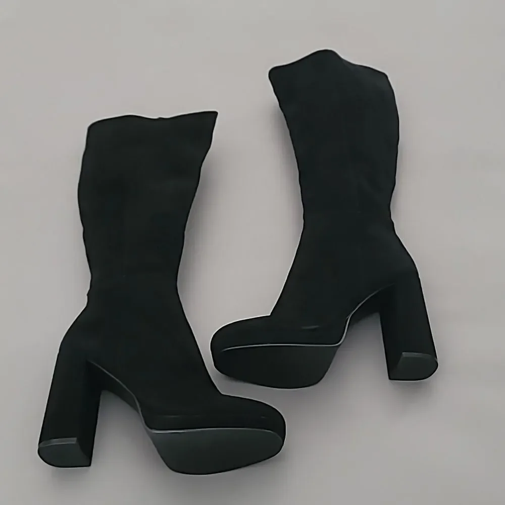 Steve Madden Marcello Black Leather Suede Platform Boots Size 9.5M